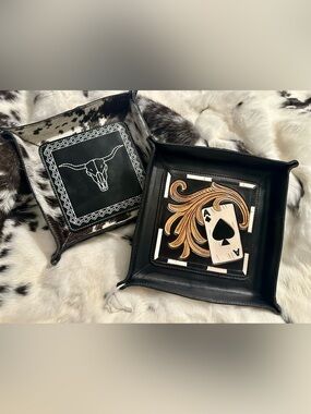 Western 🌵 Authentic Leather & Cowhide trays (2!)